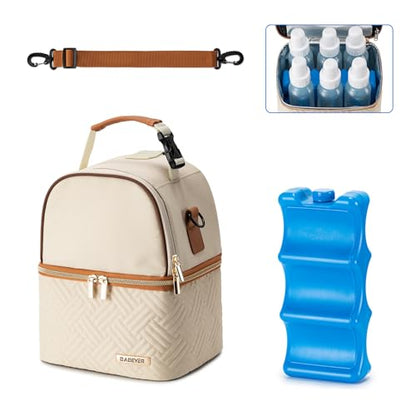 Breastmilk Cooler Bag with Ice Pack Fits 6 Baby Bottles up to 9 Ounce, Breast Milk Pump Cooler Bag with Shoulder Strap for Nursing Mom Daycare, Work, Travel- Cream - color: Cream