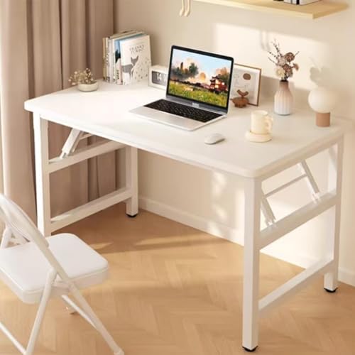 47.2 Inch Folding Table，Square Folding Desks for Small Space,Small Foldable Desk No Assembly,Rustic Brown. - color: Frame：white/Board：white, size: 47.2"x19.7"