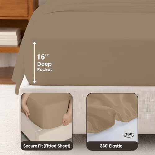 SGI bedding 100% Egyptian Cotton Sheets RV King Size – Cooling Sheets, Soft Breathable Taupe Bedding, Luxury Bedding, Luxury Hotel Sheet Set, Deep Pocket 16", 4 Piece Set - color: 06 - Taupe, size: RV King