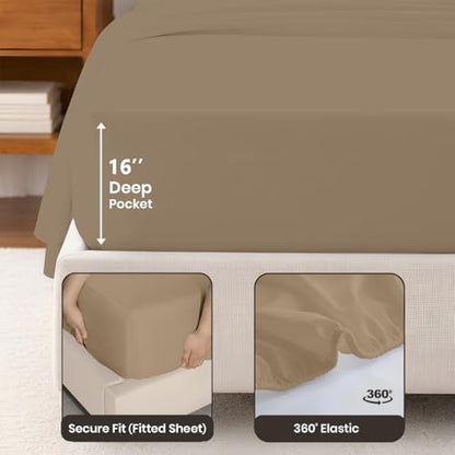 SGI bedding 100% Egyptian Cotton Sheets Queen Size – Cooling Sheets, Soft Breathable Taupe Bedding, Luxury Bedding, Luxury Hotel Sheet Set, Deep Pocket 16", 4 Piece Set - color: 06 - Taupe, size: Queen