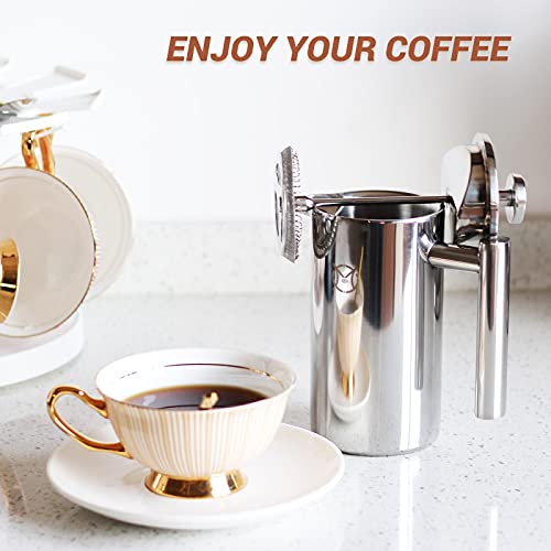 French Press Coffee Maker – Single Serve 1 Cup Small Stainless Steel Thermal Double Walled French Press 350ML/12OZ - size: 12 fl oz (350 ml)