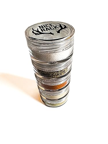 NICE RACK Mini Travel Spice Rack Filled with Organic Herbs, Refillable, Made in USA, Camp Spice Kit - Great Gift, CAMPING, RV, Purse, Backpacking with Shaker Tops 5 Stacking (3 3/8 x 1 3/8") - size: 2 Ounce (Pack of 1), style: with Shaker Tops