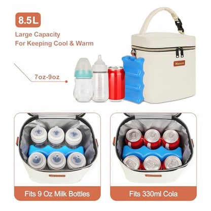 Mancro Breastmilk Cooler Bag with Ice Pack, Fits 6 Insulated Baby Bottles Up to 9 Ounce, Breast Milk Cooler for Nursing Mom (Cream) - color: Cream
