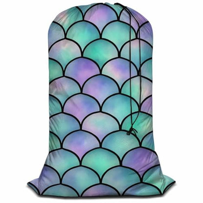 Swono Heavy Duty Large Laundry Bag Mermaid Scales 1 Pack 28 x 40 Inch, Watercolor Rainbow Sea Life XL Drawstring Travel Organizer Bag Tear Resistant Dirty Cloth Storage 4 Loads of Clothes, Ocean Theme - color: Mermaid Scales
