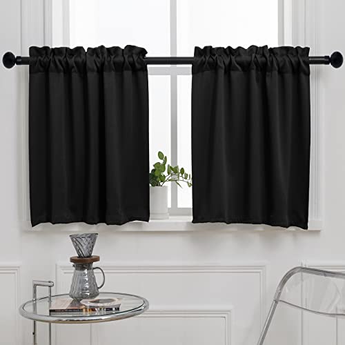 Pickluc Black Cafe Curtain (Half Window Curtain) 30 Inches Length, Rod Pocket Small Kitchen Curtain, Short Blackout Curtain for Small Window, 30" Wide and 30" Long, 2 Panels - color: Black, size: 30"W x 30"L (Pack of 2)