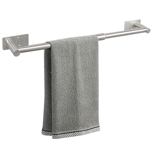 Self Adhesive Bath Towel Bar, Stainless Steel Towel Racks for Bathroom Sticky & Wall Mounted Install Towel Holder,Heavy Duty Towel Rod Rustproof Towel Hanger for Bathroom(Brushed Nickel,24In) - color: Brushed Nickel, size: 24 In
