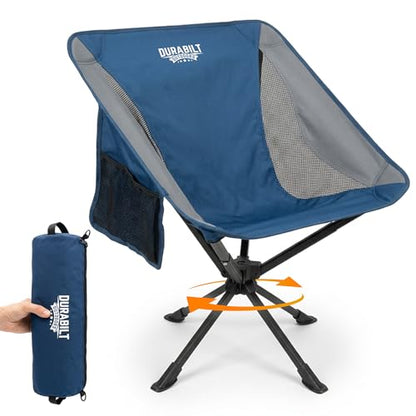 360° Rotation Swivel Camping Chair- Holds 330lb, Small Portable Folding Chair, Ultralight 4lb Compact Backpack Chair with Carry Bag & Side Pocket for Camping, Hiking, Beach, Fishing, Hunting