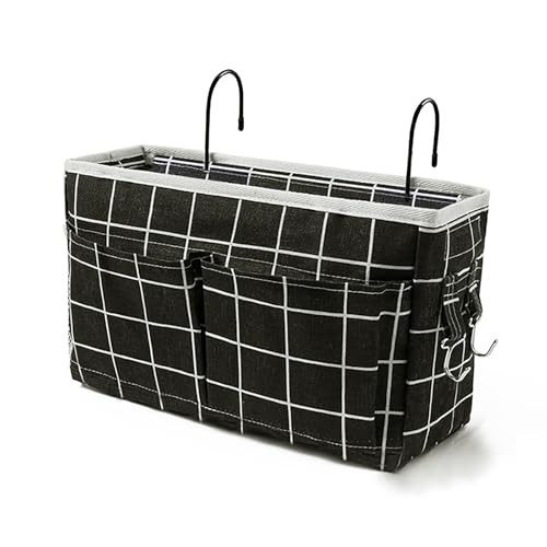 Bedside Caddy Bedside Hanging Storage Basket Multi-Function Organizer Caddy for Bunk and Hospital Beds Dorm Rooms Bed Rails, Can be Placed Glasses Books Mobile Phones（Black Grid） - color: Black Grid