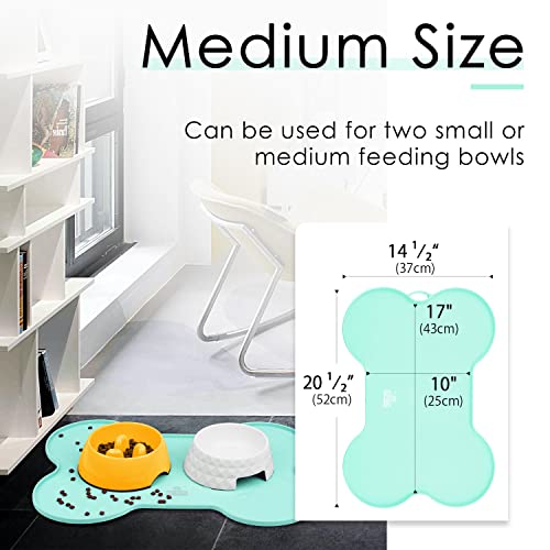 Super Design Dog Food Mat Dog Bowl Mat for Food and Water Silicone Non Spill Cat Feeding Mat Puppy Placemat Waterproof - 20.5" x 14.5", Light Green - color: Light Green