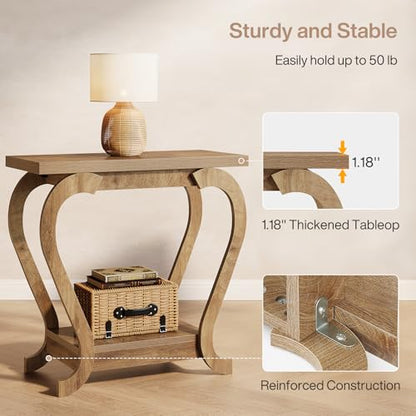 Tribesigns Narrow End Table with Storage, 2-Tier Wooden Side Table for Small Spaces, Slim Nightstand Bedside Table for Living Room & Bedroom, Rustic Brown, 23.6 Inch (1, Brown) - color: Brown