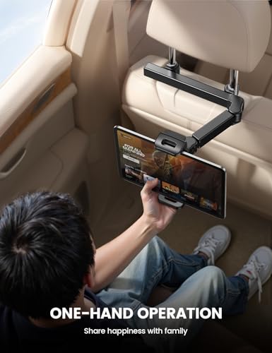 Lamicall Car Headrest Tablet Holder - [3 in 1 Extension Arm] Adjustable Tablet Car Mount for Back Seat, Gifts Road Trip Essentials for Kids, for 4.7-11" Devices, iPad Pro Air Mini, Galaxy, Fire HD - color: Black