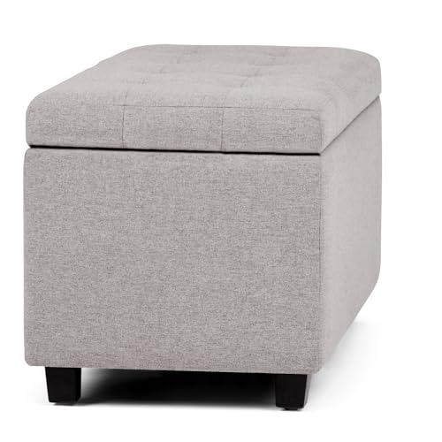 SIMPLIHOME Cosmopolitan Storage Ottoman - 34 inch Wide Upholstered Linen Look Fabric Rectangle Storage Ottoman Bench in Cloud Grey, Transitional Tufted Ottoman for Living Room with Lift-Up Lid - color: Cloud Grey