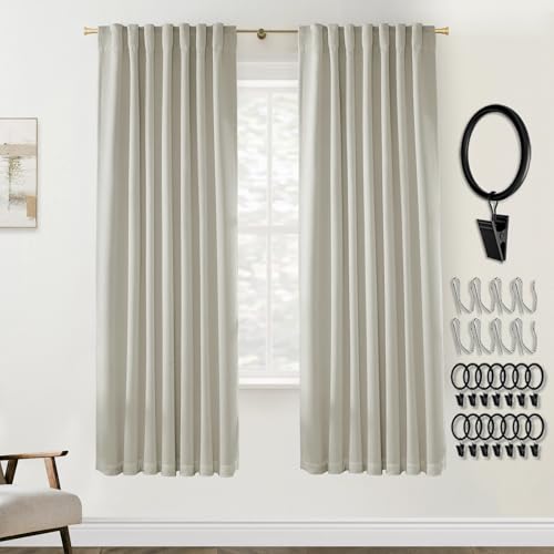 Cat Proof Polished Black Out Curtains 72 Inch Long, Thermal Insulated Cold Draft Blocking for Winter Weather, Rod Pocket Back Tab Blackout Drapes for Living Room Bedroom 6FT Length 2 Panels Set, Beige - color: Greige, size: 52"W x 72"L (Pack of 2)