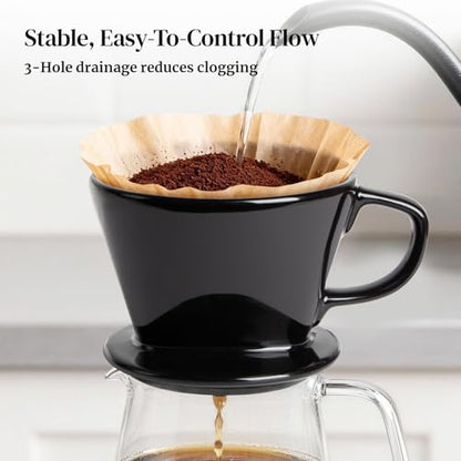 DOWAN Pour Over Coffee Maker, Non-Electric Pour Over Coffee Dripper, Manual Brew Maker, Single Cups Porcelain Slow Brewing Accessories for Gifts, Black - color: Black