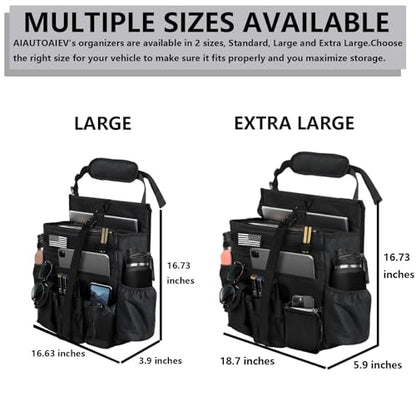 Front & Seat back organizer with dedicated tablet and 15.6 IN laptop storage stabilizers external stabilizing side straps soft adjustable shoulder straps hardened buckle (Black) - color: Black