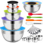 WEPSEN Mixing Bowls with Lid Set, 25PCS Kitchen Utensils Metal Bowl Stainless Steel Nesting Bowls, Measuring Cups and Spoons, Egg Whisk for Baking Prepping Cooking Serving Supplies - color: Colorful Bowls Set