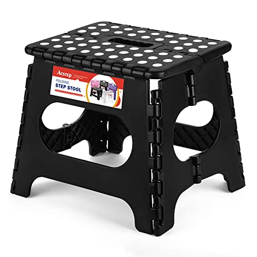 ACSTEP Folding Step Stool 11 Inch, Sturdy Plastic Foldable Step Stool for Kids & Adults, Non Slip Lightweight Collapsible Foot Stools Holds 300 lbs, Ideal for Kitchen, Bathroom, Bedroom, Outdoor - color: Black, size: 11 Inch( Pack of 1)
