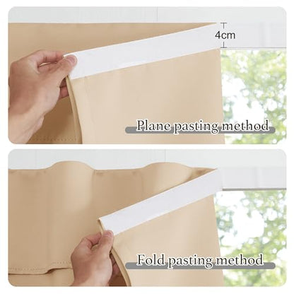 NICETOWN Biscotti Beige 42" W x 63" L No Drill Privacy Thermal Curtain, Farmhouse Solid Self-Adhesive Blackout Window Cover for Living Room, Office, Loft & Rental Apartment, 1 Panel - color: Biscotti Beige, size: 42"W x 63"L (Pack of 1)