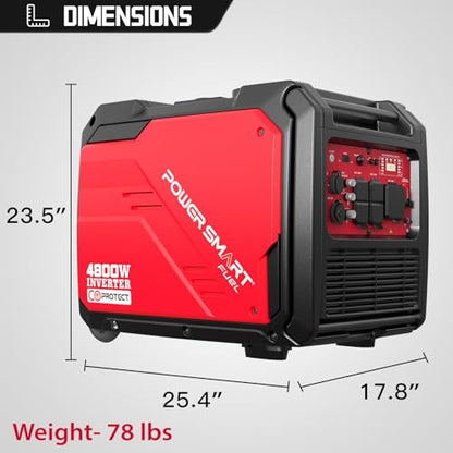 PowerSmart 4800W Portable Inverter Generator,Parallel Ready&Electric Start Super Quite Gas Powered,RV Ready with 30A Outlet, EPA & CARB Compliant for Home Backup, Camping,Portable Power Station