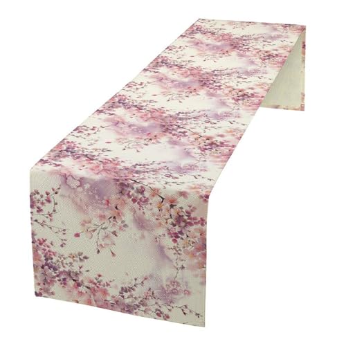 Cherry Blossoms Table Runner Pink Red Purple Floral Decor for Indoor Outdoor Party Dinner Festival Farmhouse Holiday Dining Room Home Kitchen Restaurant, 13x36in - color: Cherry-pink2, size: 13x36in