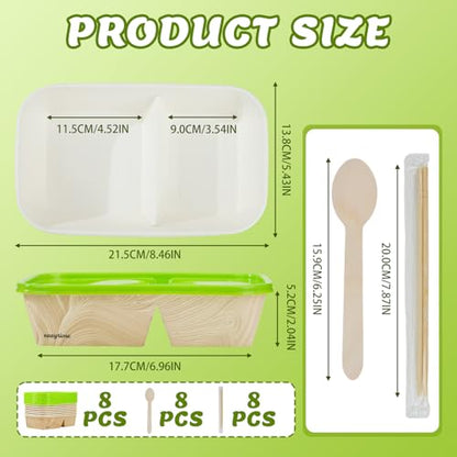 8 Pack 32oz Paper Lunch Box Bento Boxes, 2-Compartment Food Storage Containers with Lids, Leakproof Soak-Proof and Microwave Safe, Disposable To Go Boxes for Picnics, Offices, Catering, Green Lid - color: Green