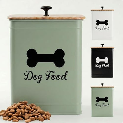 Dog Food Container Airtight 5-7 lb (25 Cup) Capacity - Cute Airtight Dog Food Storage Container with Bamboo Lid & Sturdy Metal Handle - Green Metal Kibble Storage Bin for Dogs up to 50 lbs - Pet Jar - color: Sage Green