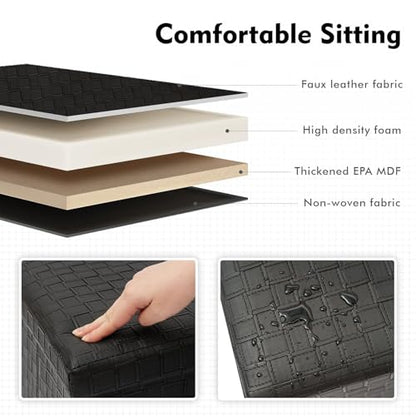 B FSOBEIIALEO Folding Storage Ottoman, Faux Leather Footrest Seat Long Bench Chest, Black 30"x15"x15" - color: Black, size: Large