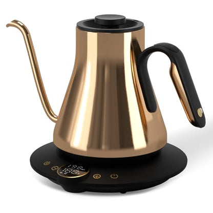 Cocinare Gooseneck Electric Kettle, ±1°F Precise Temperature Control, 1500W Fast Heating, Pour Over Coffee & Tea Kettle with Brew Timer & Keep Warm, Stainless Steel, 0.9L (Gustav Gold) - color: Gustav Gold