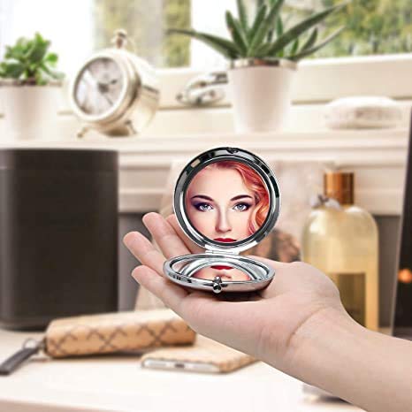 Pocket Mirror, 2 x 1x Magnification Compact Travel Makeup Mirror, Perfect for Purse, Pocket and Travel (Silver) - color: Silver