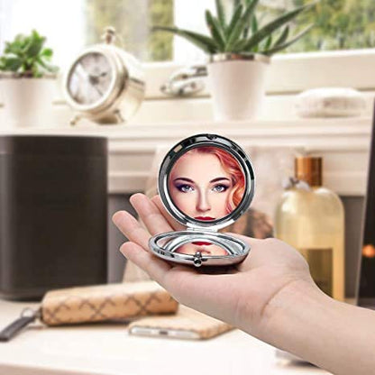 Pocket Mirror, 2 x 1x Magnification Compact Travel Makeup Mirror, Perfect for Purse, Pocket and Travel (Silver) - color: Silver