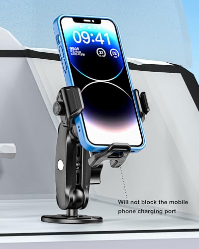 BRCOVAN Anti-Theft Phone Mount Holder with Vibration Dampener, 1s Locking | Don't Block Camera, with Aluminum Round Base & Medium Arm, for Car Boat Truck Motorcycle UTV, Fit 5.4-7.2'' Smartphones