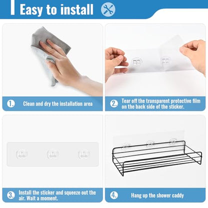 15 Pack Shower Caddy Adhesive Replacement - Strong No Drilling Shower Shelf Adhesive Hooks for Bathroom Storage Shelves & Kitchen Racks, 3 Sizes Included