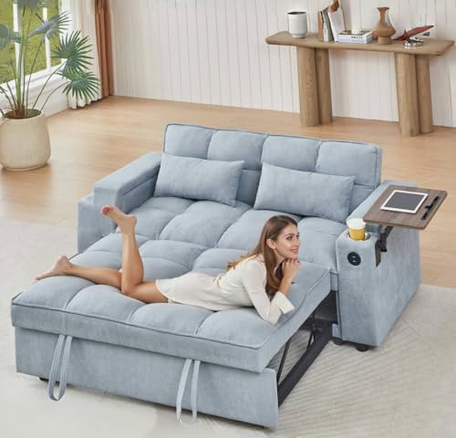 oaaktu 65''Convertible Sleeper Sofa Bed,3-in-1 Pull Out Couch Bed with 360 Degree rotatable Side Table and USB Ports for Living Room,RV (07 Light Grey) - color: 07 Light Grey