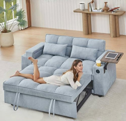 oaaktu 65''Convertible Sleeper Sofa Bed,3-in-1 Pull Out Couch Bed with 360 Degree rotatable Side Table and USB Ports for Living Room,RV (07 Light Grey) - color: 07 Light Grey