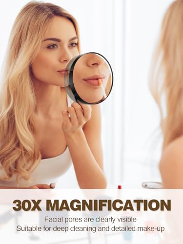 Macaki 30X Magnifying Mirror with 2 Suction Cups, 3.5 inches Magnified Makeup Mirror and Slant Tweezers,Black,1PC - color: Black-30x