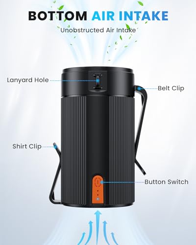 Portable Fan, Personal Rechargeable Mini Waist Fan, 3000 mAh Battery Operated, Max 24H Working Time, 4 Speeds Clip Belt fan for Outdoor, Indoor, Jobsite, Traveling, Gifts for Men - Black