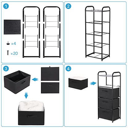 MAX Houser 4 Drawer Fabric Dresser Tall Storage Tower, Dresser Chest with Wood Top, Vertical Nightstand Side Organizer Unit with Metal Frame for Closets Bedroom Nursery Room Hallway(Black) - color: Black3