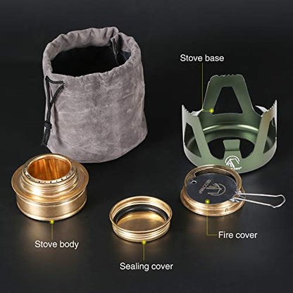 REDCAMP Mini Alcohol Stove for Backpacking, Lightweight Brass Spirit Burner with Aluminium Stand for Camping Hiking, Green - color: Green