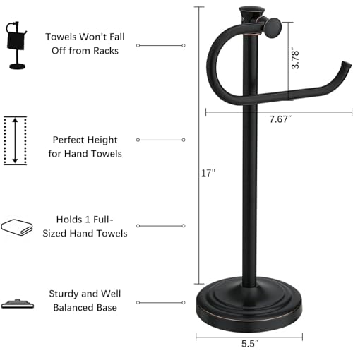 BESy 17 Inch Oil Rubbed Bronze Stand Towel Bar Hanger Hand Towel Bar Bathroom Vanity Countertop Towel Holder Free Standing Stainless Steel Towel Ring Hardware Accessories Towel Rack - color: Bronze