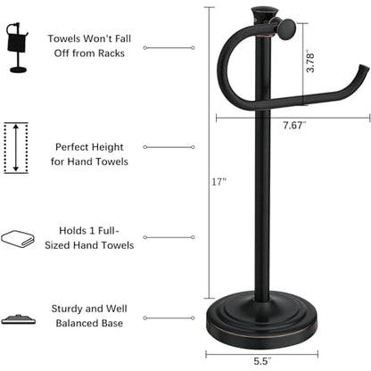 BESy 17 Inch Oil Rubbed Bronze Stand Towel Bar Hanger Hand Towel Bar Bathroom Vanity Countertop Towel Holder Free Standing Stainless Steel Towel Ring Hardware Accessories Towel Rack - color: Bronze