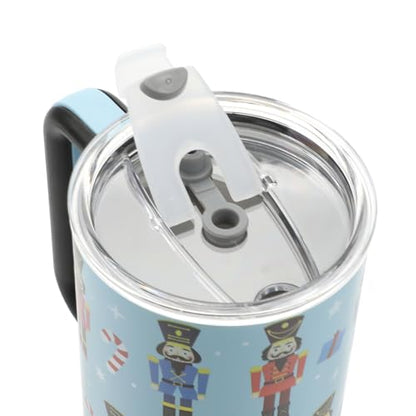 Bioworld Nutcrackers Vacuum Insulated 40 Oz. Stainless Steel Tumbler with Reusable Straw & Leak-Proof Lid Easy Carry Handle for Travel or Home - color: Nutcrackers Blue