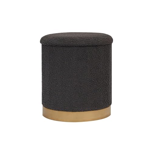 B FSOBEIIALEO Ottoman with Stroage, Round Boucle Storage Ottoman with Gold Plating Base,Foot Rest Stool for Dorm Room, Living Room Dark Grey, 14.76"x14.76"x16.34" - color: Dark Grey, size: 14.76x14.76x16.34 inches