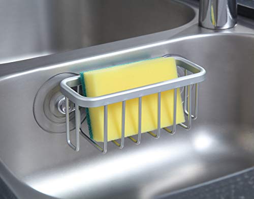 SunnyPoint NeverRust Kitchen Sink Suction Holder for Sponges, Scrubbers, Soap, Kitchen, Bathroom, 6"L x 2.36" W x 2.56"H , Aluminum (Mat Silver, Set of 1) - color: Mat Silver