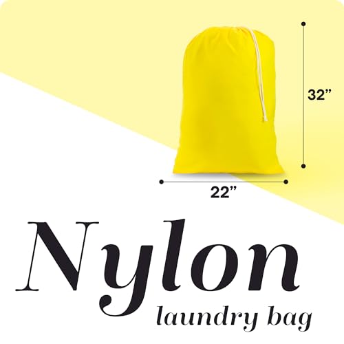 Nylon Laundry Bag - Locking Drawstring Closure and Machine Washable. These Bags will Fit a Laundry Basket or Hamper and Strong Enough to Carry up to Three Loads of Clothes. (Yellow) - color: Yellow, size: 22" x 32"