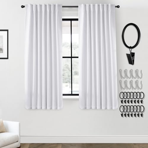 PANELSBURG Greyish White Blackout Curtains 63 Inch Length, Modern Polished Linen Textured Drapes, Thermal Insulated Room Darkening Window Curtain for Bedroom Living Room - color: Greyish White, size: 52"W x 63"L (Pack of 2)