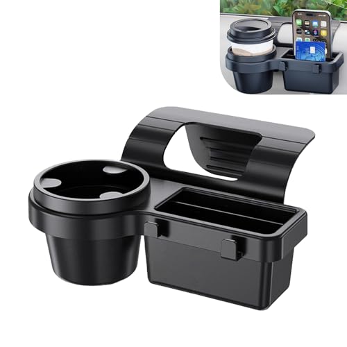 Car Window Storage Organizer, 4-in-1 Car Window Water Cup Holder/Phone Mount, Clip-on Car Door Hanging Box with Hooks, Universal for Most Cars (Black #B) - color: Black #B