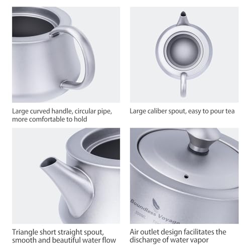 Boundless Voyage Titanium Kung Fu Tea Set with 3 Teacups Portable Camping Kettle Reusable Travel Coffee Tea Cup Set (Ti3118D-300ml) - color: Ti3118D-300ml