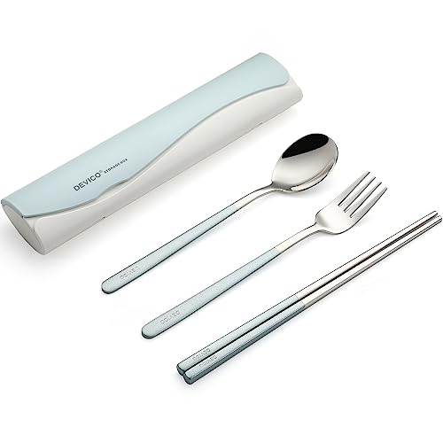 DEVICO Portable Travel Utensils with Case, Reusable Camping Silverware for Lunch, 18/8 Stainless Steel Cutlery Set (Blue) - color: Blue