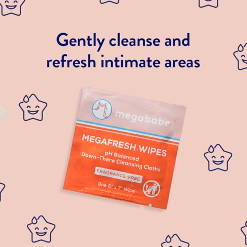 Megababe Megafresh Wipes | Unscented Cleansing Wipes for the Intimate Area | Summer and Hot Weather Essential | pH Balanced, Front & Back Use | 16 Individually Wrapped Wipes (Pack of 1)