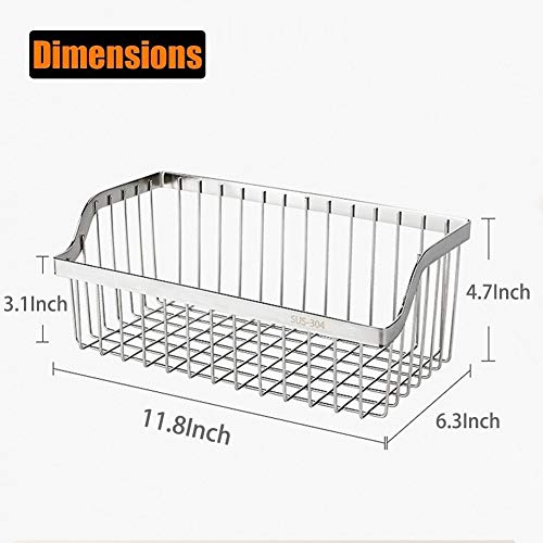 2PCS Kitchen Storage Metal Wire Fruit Basket - SUS304 Stainless steel Organizer Storage Bin Baskets for Bathroom - Space Saving Design for Pantry Organization, Spice Rack,Self Adhesive（Silver） - size: 11.8Inch 2PCS